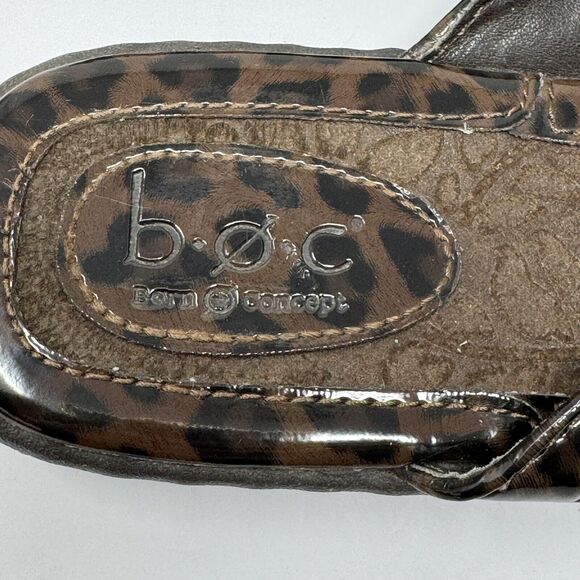BOC Brown Leopard Print Flip Flop Sandals Women’s Sz 7 Faux Patent Leather - Picture 3 of 5